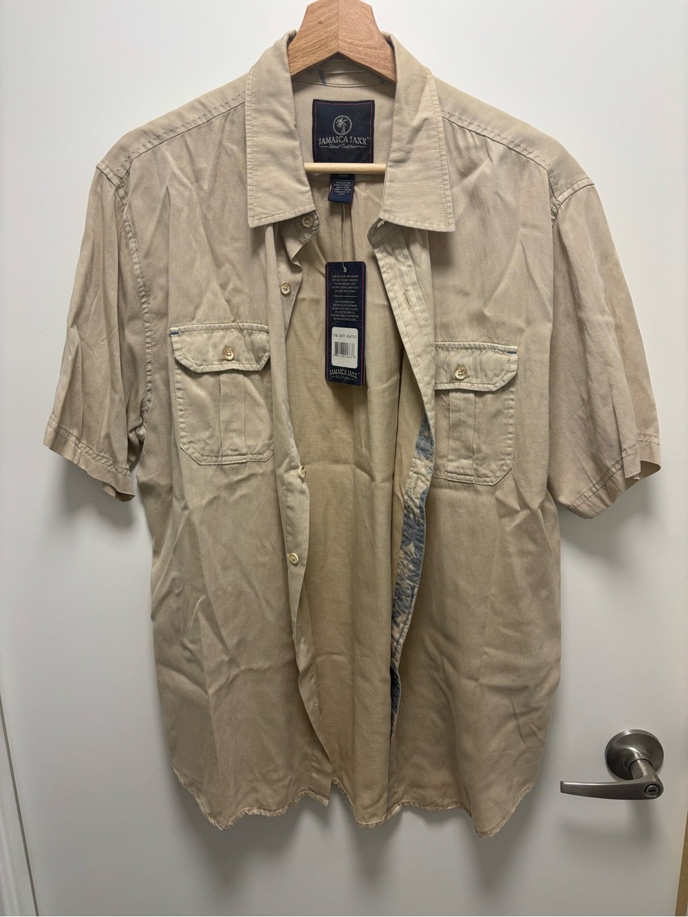 Mens Jamaica Jaxx Beige Short Sleeve Button-Up Shirt